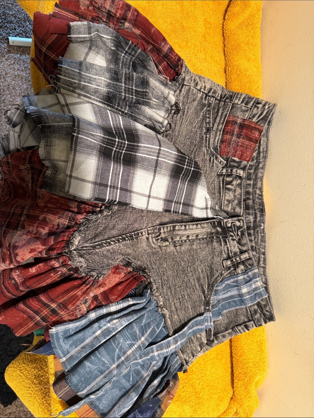 SHEIN Multicolor Plaid Patchwork Denim Shorts